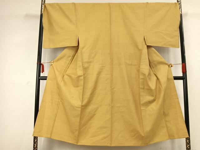 平和屋着物▽男性 紬 単衣 色無地 芥子色 キングサイズ 正絹 逸品 AABC3791fy