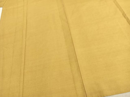 平和屋着物▽男性 紬 単衣 色無地 芥子色 キングサイズ 正絹 逸品 AABC3791fy