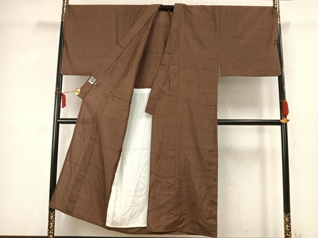 平和屋着物▽男性 紬 単衣 色無地 黄枯茶色 キングサイズ 正絹 逸品 AABC3792fy