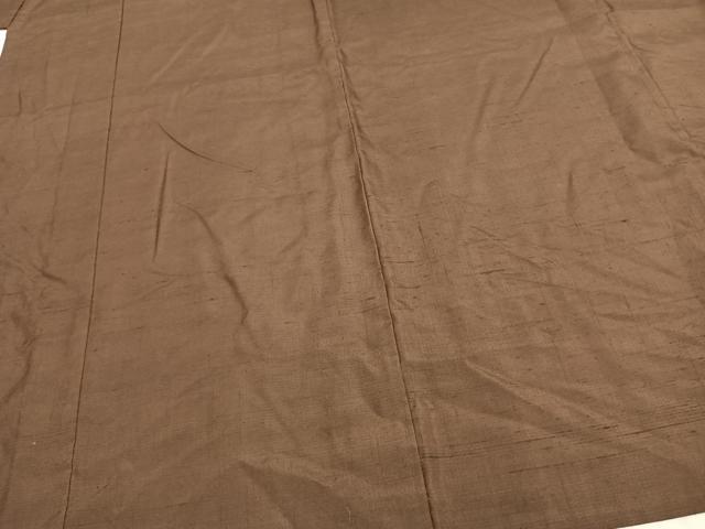 平和屋着物▽男性 紬 単衣 色無地 黄枯茶色 キングサイズ 正絹 逸品 AABC3792fy