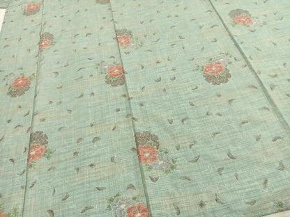 平和屋着物▽上質な紬　単衣　雪輪草花文　正絹　逸品　AABC3794fy