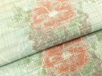 平和屋着物▽上質な紬　単衣　雪輪草花文　正絹　逸品　AABC3794fy