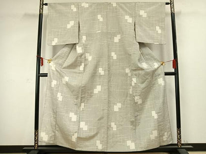 平和屋着物▽上質な紬 単衣 色紙重ね文 正絹 逸品 AABC3795fy