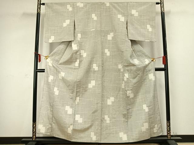 平和屋着物▽上質な紬 単衣 色紙重ね文 正絹 逸品 AABC3795fy