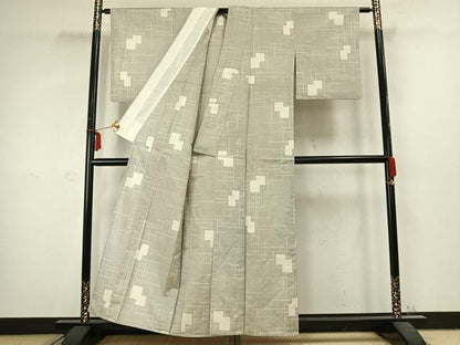 平和屋着物▽上質な紬 単衣 色紙重ね文 正絹 逸品 AABC3795fy
