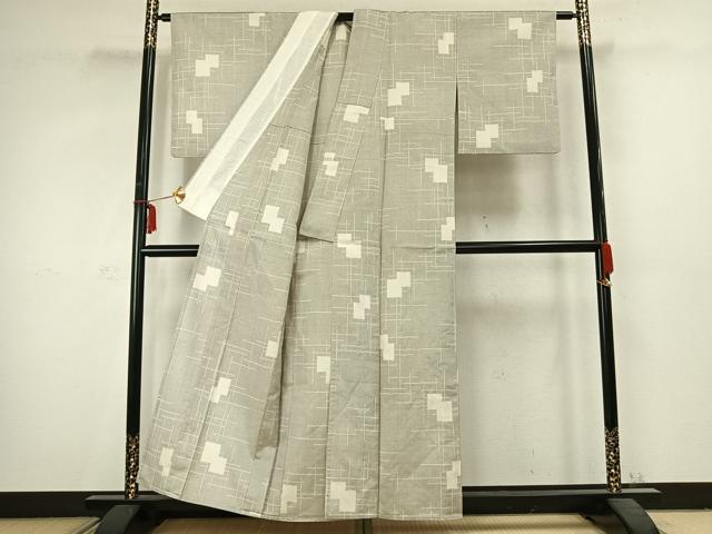 平和屋着物▽上質な紬 単衣 色紙重ね文 正絹 逸品 AABC3795fy