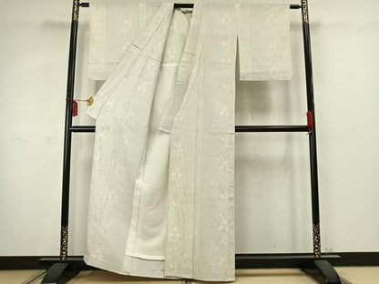 平和屋着物▽本塩沢 単衣 蔦の葉文 正絹 逸品 AABC3797fy