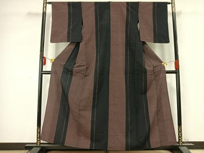 平和屋着物▽本塩沢 単衣 間道 正絹 逸品 AABC3799fy