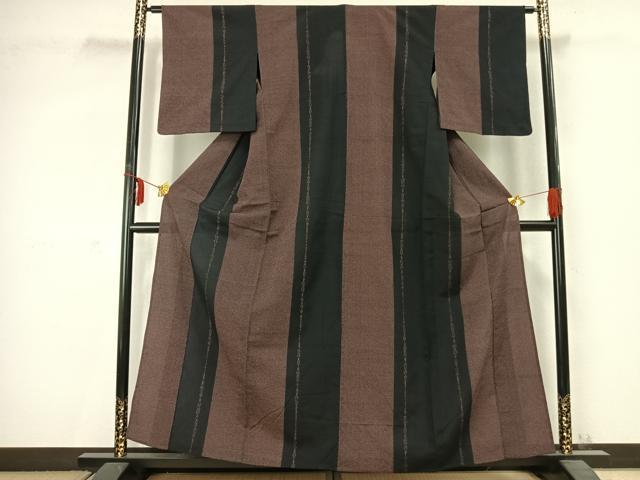 平和屋着物▽本塩沢 単衣 間道 正絹 逸品 AABC3799fy