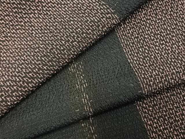 平和屋着物▽本塩沢 単衣 間道 正絹 逸品 AABC3799fy