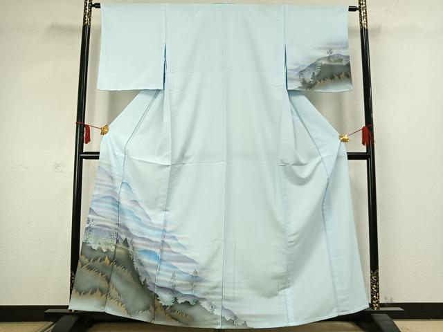 平和屋着物▽訪問着 単衣 風景文 暈し染め 金銀彩 正絹 逸品 AABC3800fy