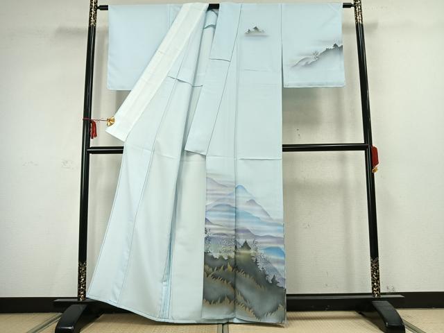 平和屋着物▽訪問着 単衣 風景文 暈し染め 金銀彩 正絹 逸品 AABC3800fy