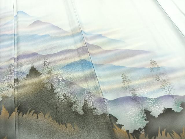 平和屋着物▽訪問着 単衣 風景文 暈し染め 金銀彩 正絹 逸品 AABC3800fy