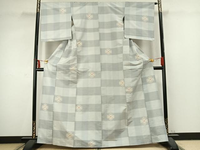 平和屋着物▽本場越後伝承紬 単衣 吉祥花文 反端付き 正絹 逸品 AABC3802fy