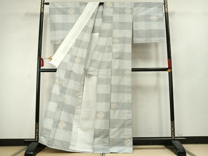 平和屋着物▽本場越後伝承紬 単衣 吉祥花文 反端付き 正絹 逸品 AABC3802fy