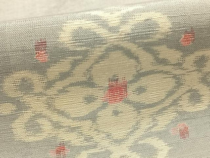平和屋着物▽本場越後伝承紬 単衣 吉祥花文 反端付き 正絹 逸品 AABC3802fy