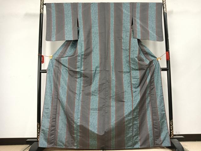 平和屋着物▽上質な紬 単衣 間道 正絹 逸品 未使用 AABC3804fy