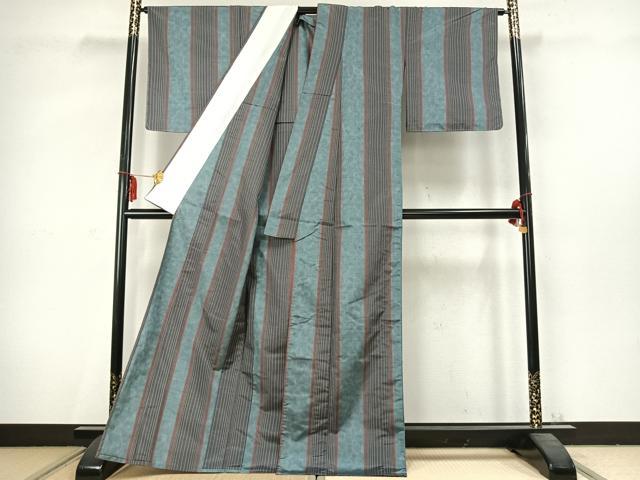 平和屋着物▽上質な紬 単衣 間道 正絹 逸品 未使用 AABC3804fy
