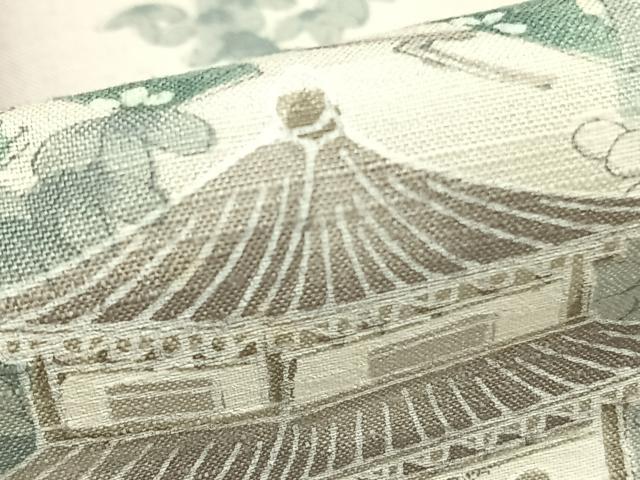 平和屋着物▽訪問着 単衣 紬地 風景文 暈し染め 銀彩 正絹 逸品 未使用 AABC3808fy