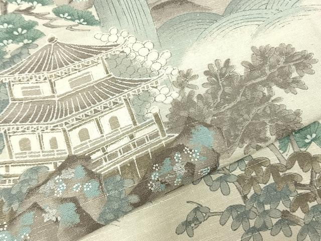 平和屋着物▽訪問着 単衣 紬地 風景文 暈し染め 銀彩 正絹 逸品 未使用 AABC3808fy