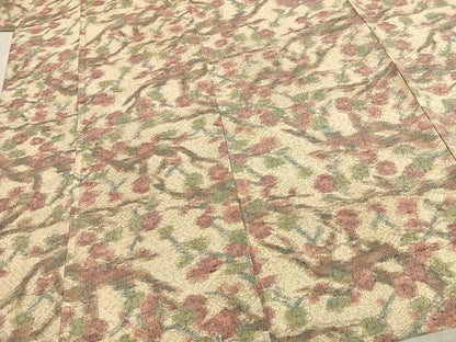 平和屋着物▽上質な紬　単衣　草花文　正絹　逸品　未使用　AABC3811fy