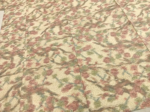 平和屋着物▽上質な紬　単衣　草花文　正絹　逸品　未使用　AABC3811fy