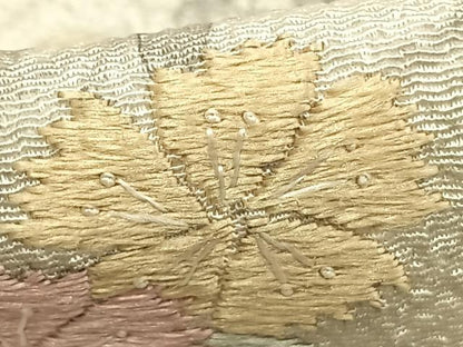 平和屋着物▽訪問着　単衣　手描き　刺繍　草花文　暈し染め　鬼しぼ縮緬　正絹　逸品　AABC3812fy