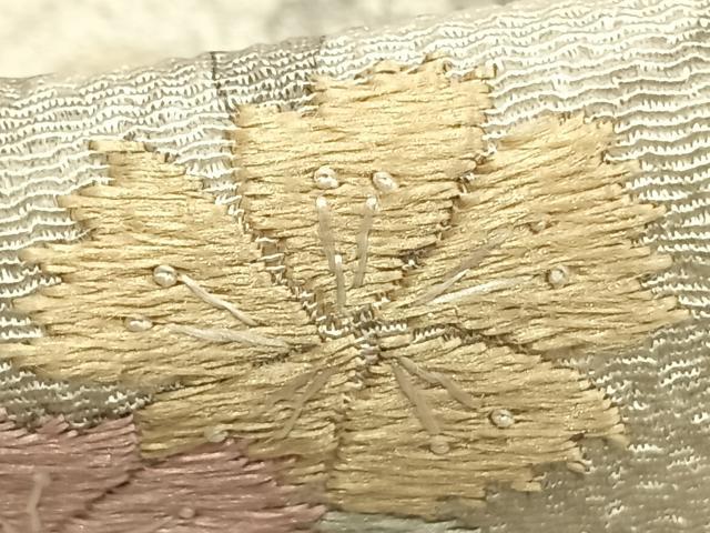 平和屋着物▽訪問着　単衣　手描き　刺繍　草花文　暈し染め　鬼しぼ縮緬　正絹　逸品　AABC3812fy