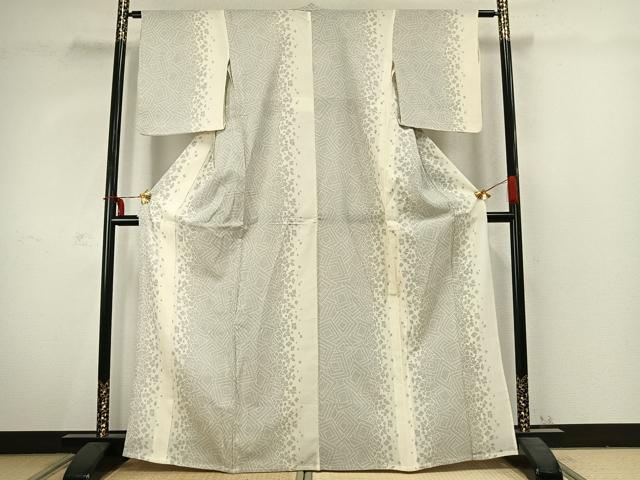 平和屋着物▽本塩沢 単衣 幾何学文様 正絹 逸品 AABC3813fy