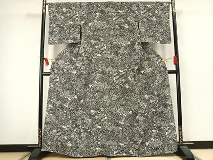 平和屋着物▽上質な小紋 単衣 草花文 金彩 正絹 逸品 AABC3816fy