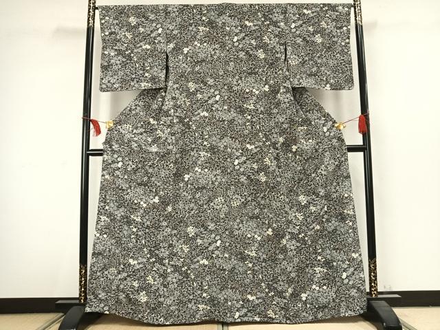 平和屋着物▽上質な小紋 単衣 草花文 金彩 正絹 逸品 AABC3816fy