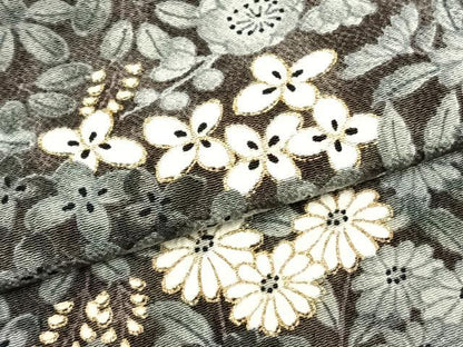 平和屋着物▽上質な小紋 単衣 草花文 金彩 正絹 逸品 AABC3816fy
