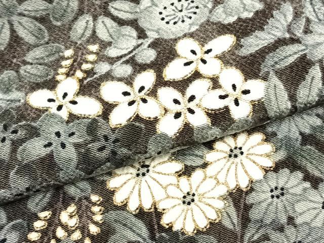 平和屋着物▽上質な小紋 単衣 草花文 金彩 正絹 逸品 AABC3816fy