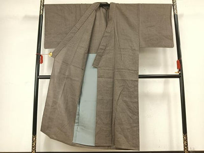 平和屋着物▽男性 紬 単衣 縞 正絹 逸品 AABC3817fy