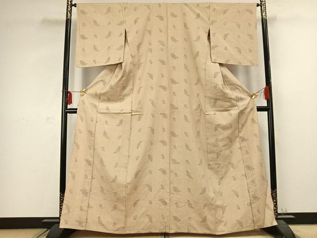 平和屋着物▽上質な紬　単衣　勾玉　正絹　逸品　AABC3818fy