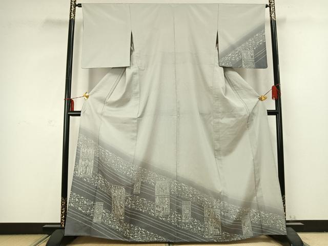 平和屋着物▽訪問着 本塩沢 単衣 壁画文様 正絹 逸品 AABC3820fy
