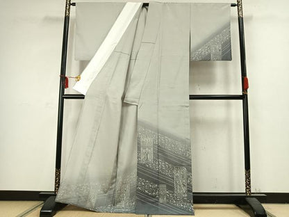 平和屋着物▽訪問着 本塩沢 単衣 壁画文様 正絹 逸品 AABC3820fy