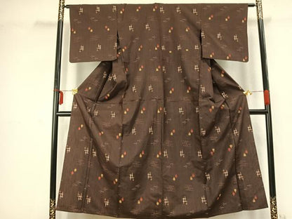平和屋着物▽上質な紬 単衣 琉球絣 正絹 逸品 AABC3823fy