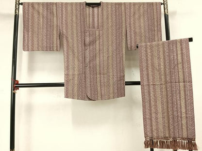 平和屋着物▽道行コート スリーシーズン 春夏秋 塵除け 間道 反端付き 正絹 逸品 AABC3828fy
