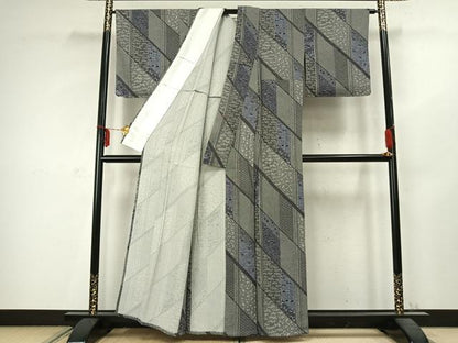 平和屋着物▽上質な小紋 単衣 切嵌文 正絹 逸品 未使用 AABC3829fy