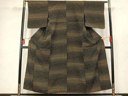 平和屋着物▽上質な小紋 単衣 幾何学文様 黒地 正絹 逸品 AABC3831fy