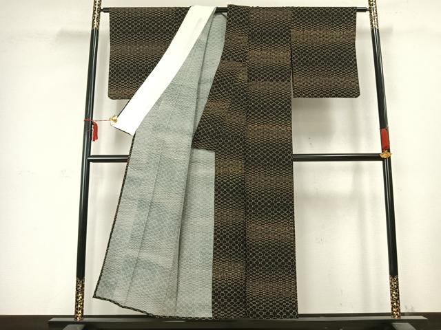 平和屋着物▽上質な小紋 単衣 幾何学文様 黒地 正絹 逸品 AABC3831fy