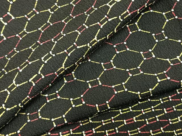 平和屋着物▽上質な小紋 単衣 幾何学文様 黒地 正絹 逸品 AABC3831fy