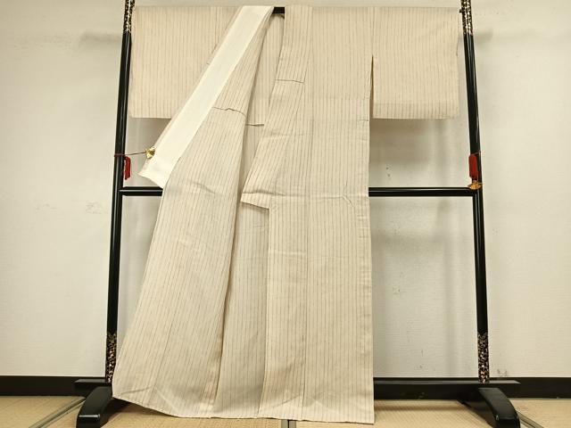 平和屋着物▽小紋 単衣 変わり縞 綿 AABC3832fy