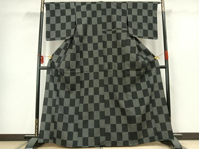 平和屋着物▽塩沢亀甲絣 単衣 110亀甲 市松文様 証紙付き 正絹 逸品 AABC3835fy