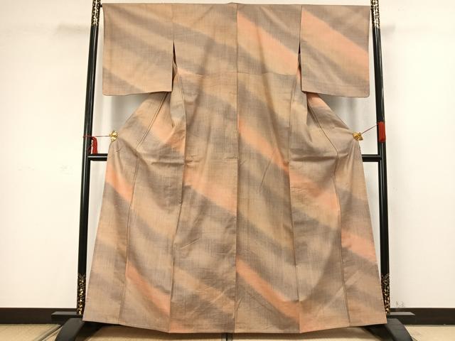平和屋着物▽菅原工房 菅原結作 漢方染紬 単衣 斜縞 証紙付き 正絹 逸品 AABC3836fy