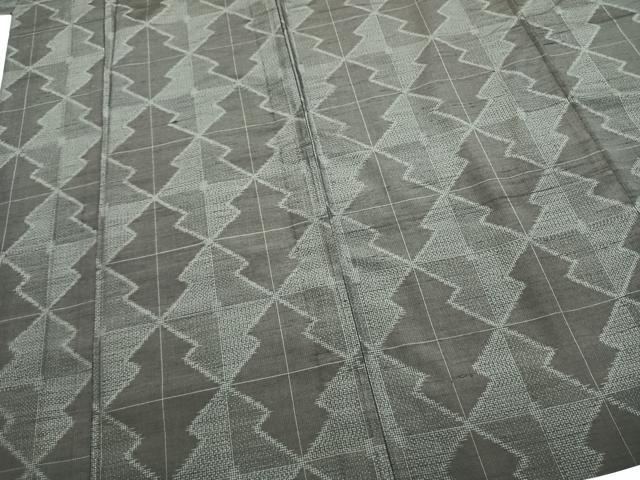 平和屋着物▽上質な紬　単衣　幾何学文様　正絹　逸品　AABC3837fy