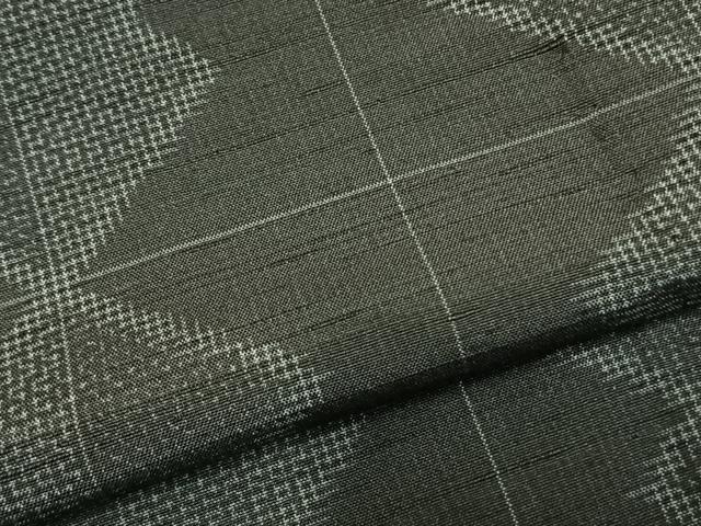 平和屋着物▽上質な紬　単衣　幾何学文様　正絹　逸品　AABC3837fy
