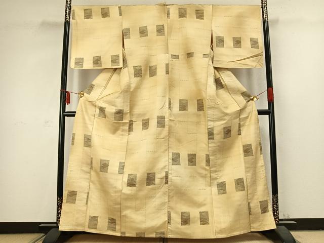 平和屋着物▽上質な紬　単衣　色紙文　正絹　逸品　AABC3838fy