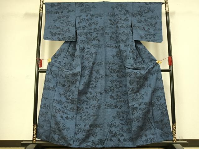 平和屋着物▽上質な紬 単衣 風景文 正絹 逸品 AABC3839fy